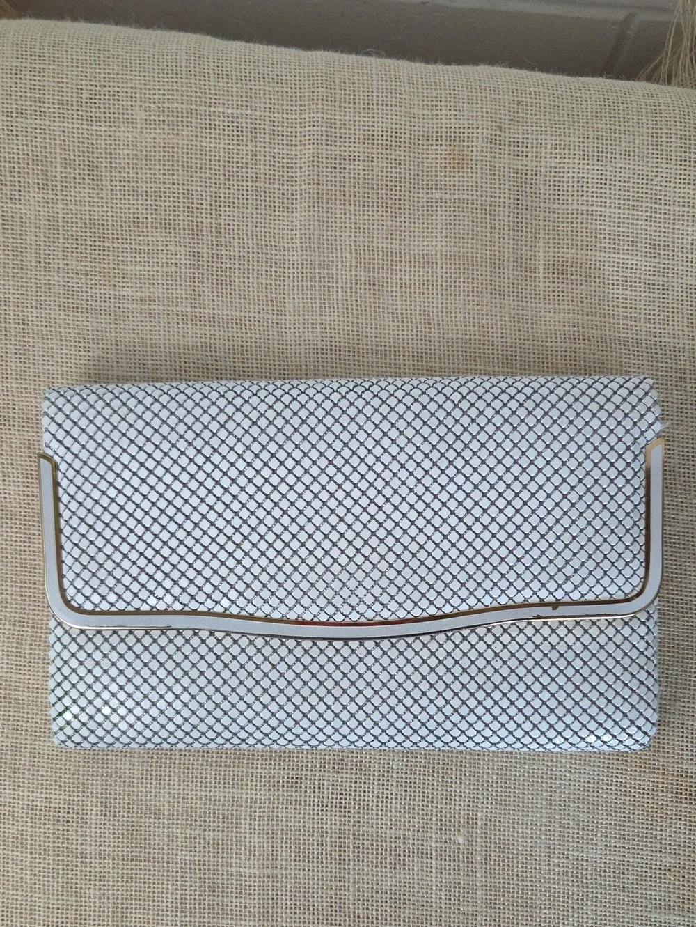 Vintage 70s white metal mesh clutch Chain Link shoulder evening bag
